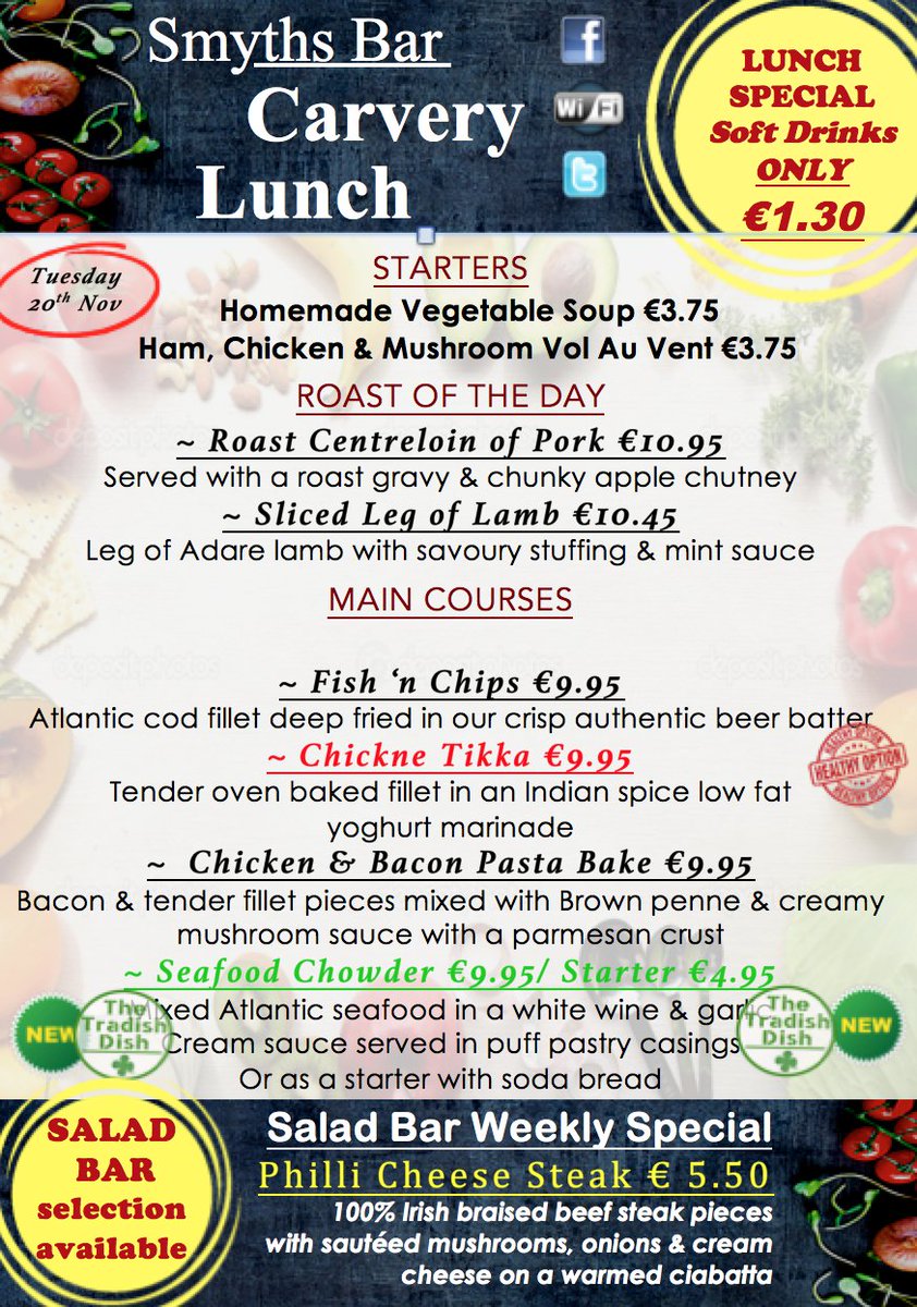 SmythsIcon's tweet photo. Fill your bellies in Smyths today in Smyths . We have lots to choose from #smythsbar #lunch #food #restaurant https://t.co/kfM5MjjJXy