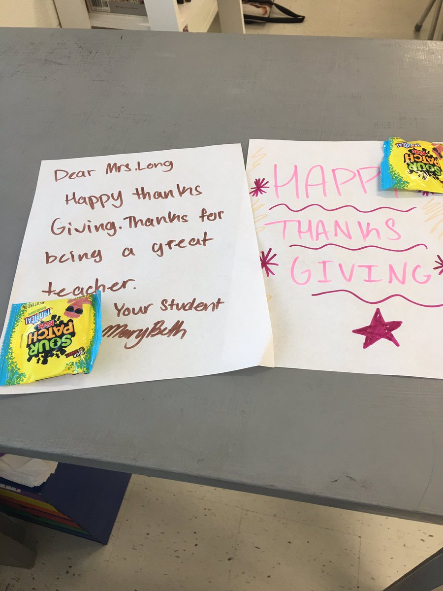 So lucky to have MB in my class! She made EVEY student a Thanksgiving card with a treat! @MinceyScience you have the sweetest daughter!!