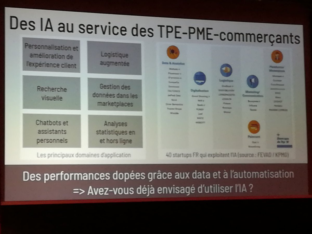 L'intelligence artificielle n'est pas réservée aux start-up ! <a href="/fredcavazza/">Frederic CAVAZZA</a> nous présente les usages possibles pour les TPE-PME notamment le" in-store analytics" pour les commerçants, capture de données comportementales <a href="/CCI_du_Morbihan/">CCI du Morbihan</a> #connectin18
