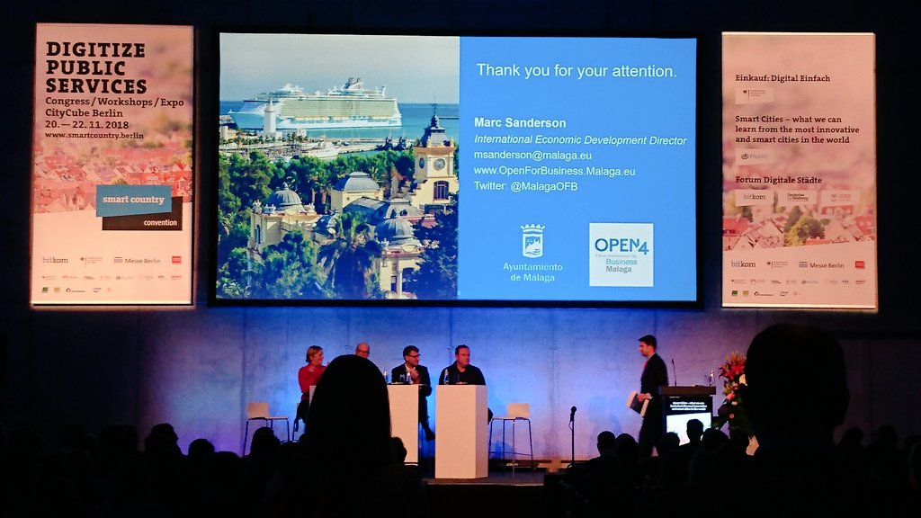 FIWARE's tweet photo. The last @FIWARE panel on the experience of the most innovative Smart Cities just finished. Thanks to #oportoDigital, #tampere, @malaga, @EngineeringSpa, @oascities and @internetweekdk What a packed room!  #sccon18 #berlin https://t.co/Q2Xg7fePex