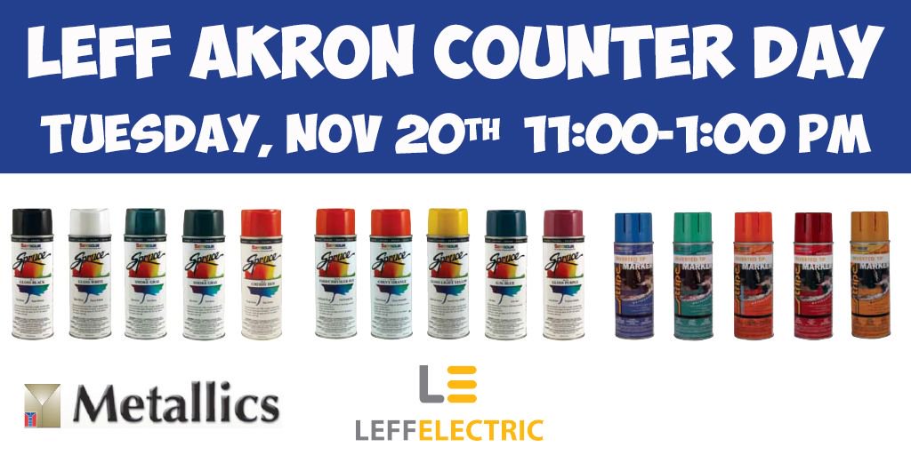 leffelectric's tweet photo. Join us today in Akron from 11-1 for pizza, Metallics product displays, and a chance to win a Chipotle gift card! https://t.co/FuPxxQLdzw