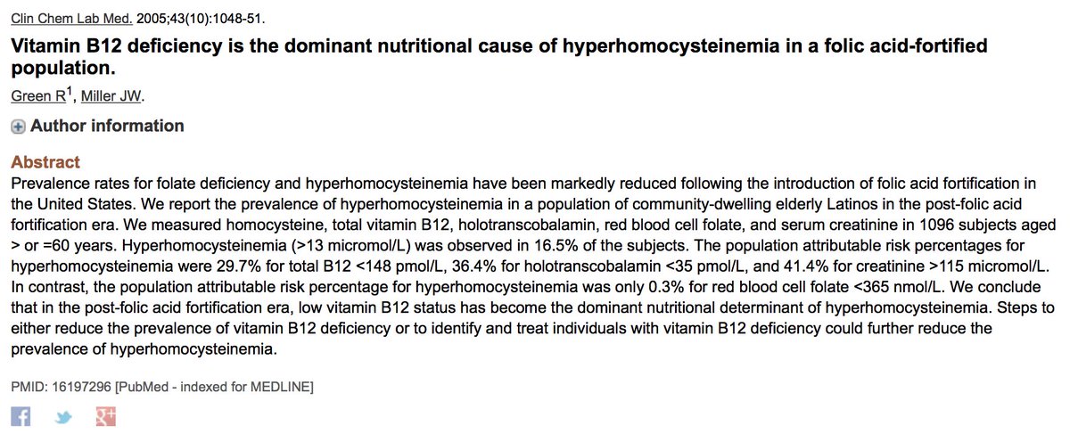 SallyB12Movie's tweet photo. @FDAWomen .@FDAwomen  Vitamin B12 Deficiency is dominant nutritional cause of high homocysteine in folic-acid-fortified populations.  
Causes CVD. https://t.co/R0EzvXAipY