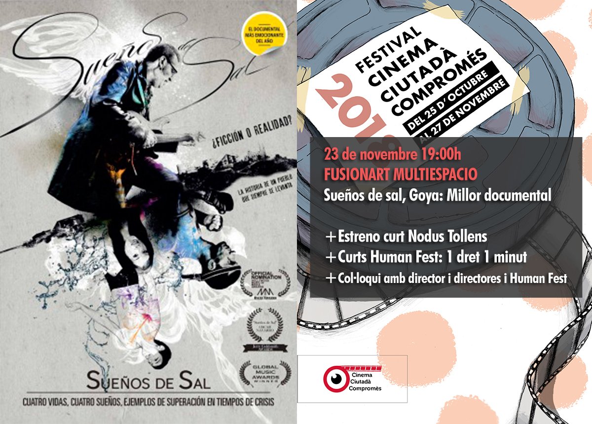 acicom_'s tweet photo. El dia 23 tenim la projecció Sueños de Sal de Alfredo Navarro Premis #Goya2016 al Millor documental. I a més, tindrem la projecció d'una sèrie de curts seleccionats per Humans Fest. Festival Internacional Cine y Derechos Humanos Valencia Vine't!
Mes info: https://t.co/eyKb1C5UFC https://t.co/jcZBBZR9eu