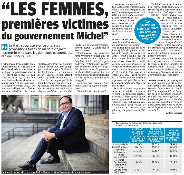 "Alors que les ministres du #BeGov rivalisent de slogans féministes, la situation – réelle – des femmes s’est considérablement dégradée" <a href="/AhmedLaaouej/">Ahmed Laaouej</a> dans la DH ⤵