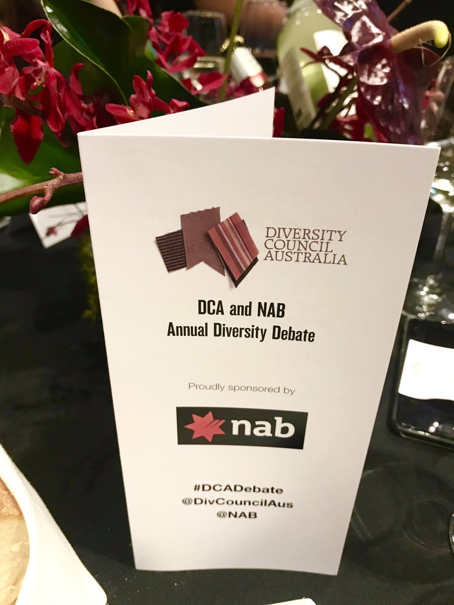 EmLouHai's tweet photo. Challenging discussion @DivCouncilAus #DCADebate annual dinner “Should you bring your whole-self to work?”  @EffieGoodThanks @Lawrence_Leung @jackheath https://t.co/GaJ3Gq7rEn