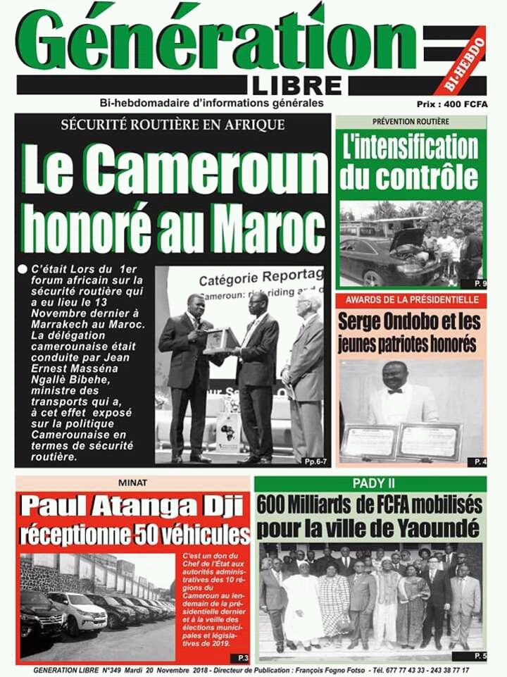 OneTimes16's tweet photo. (1/4) Les unes de ce matin du 20/11/2018 au #Cameroun . #onetimes #BreakingNews #kiosque #press #ekiosque https://t.co/riF6xmK7cK