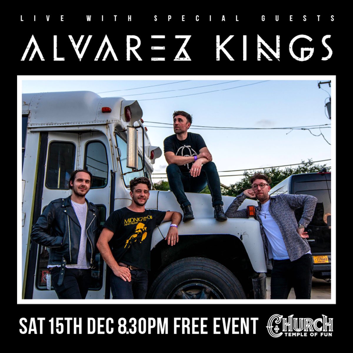 Local lads <a href="/AlvarezKings/">Alvarez Kings</a> will be taking over Church on December 15th for a festive home town show. 
FREE ENTRY, 18+