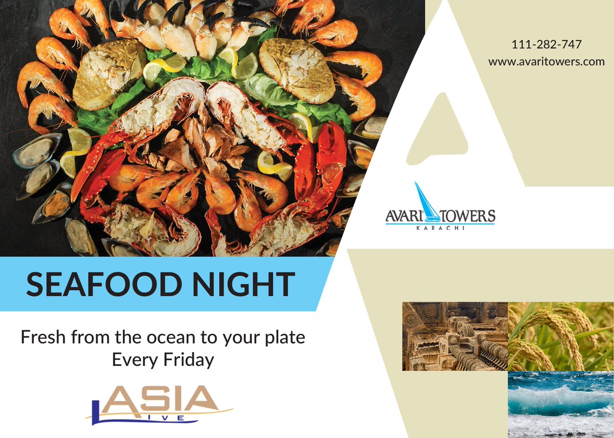 AvariTowers1986's tweet photo. Friday means fresh variety of Sea Food!
Indulge in our newly introduced theme nights buffet at Asia Live Restaurant.
Try and get amazed with taste and range of amazing dishes.
#Avaritowerskhi #ThemeNights #SeaFood #AsiaLive #Deliciousbuffet https://t.co/4u97zMUtUQ