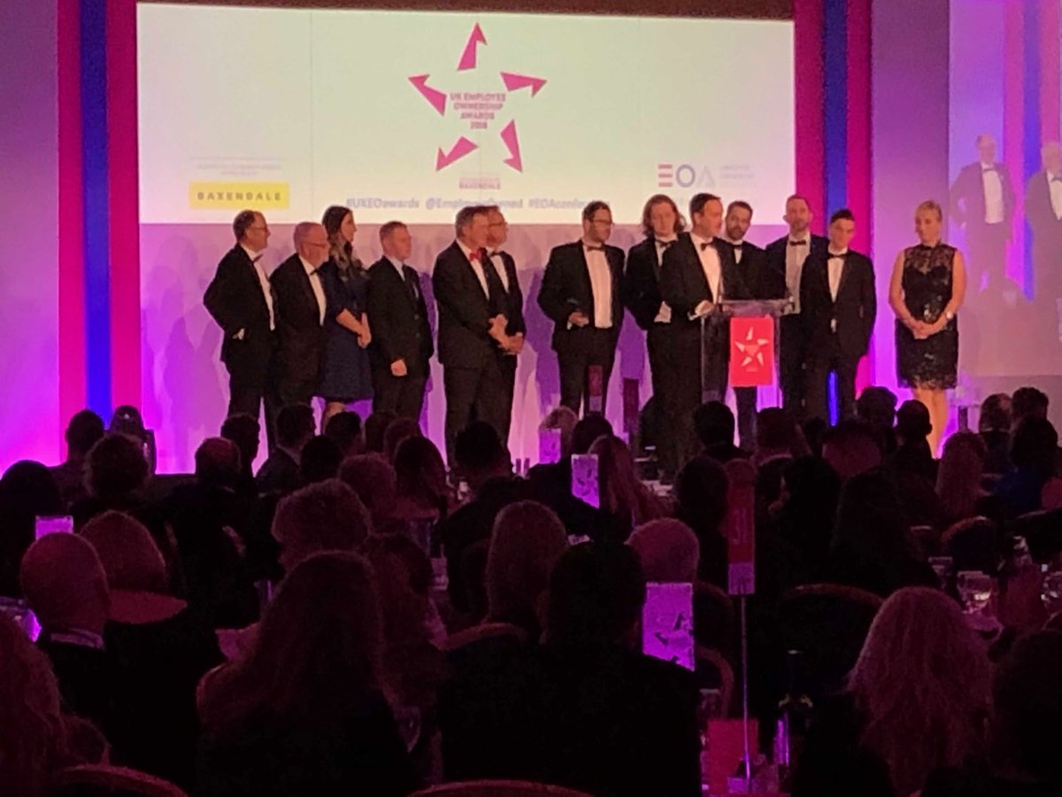 Grippleltd's tweet photo. We're delighted to have won the Employee-Owned Culture award at the #UKEOAwards &amp; are immensely proud of our founder Hugh Facey, OBE winner of the Baxendale Fellowship Award for his contribution to the growth of #EmployeeOwnership. 
 Photos: @AndersonAcousti @2yews @shareschemes https://t.co/rLmCxX0Bnd