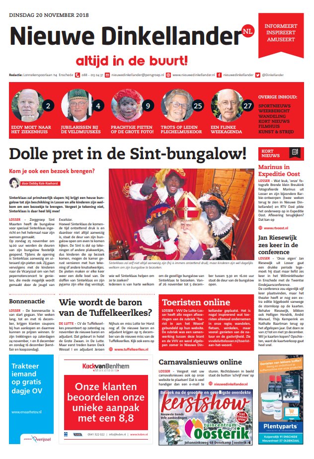 Dinkellander's tweet photo. #voorpagina #weekkrant #nieuwedinkellander #sinterklaas #Losser #DeLutte @VVVDeLutLosBeu #bonnenactie #Oosterik #Plentyparts #Kockvanbenthem #Overijssel https://t.co/MBriCh5shJ