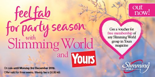 SlimmingWorld's tweet image. Why wait for Santa's sleigh? Give yourself an early #Christmas present with our offer of free membership of any #SlimmingWorld group in @yoursmag - out today! #weightlossjourney