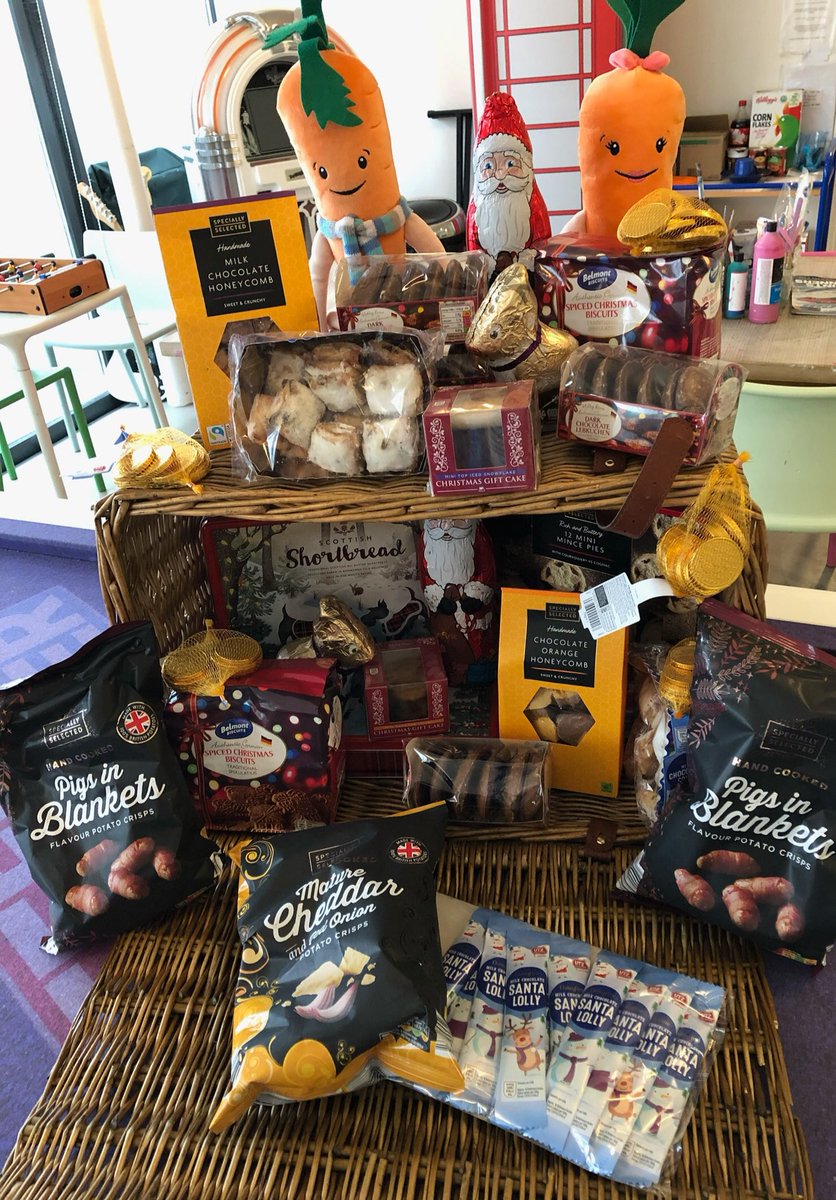 AnnaDCardiff's tweet photo. A massive thank you to @AldiUK for our lovely hamper of Christmas treats. Only managed to get one photo before Kev and Katie dived in.... greedy little carrots were hungry after defeating Pascal 🥕 @TeenageCancer #AldiChristmas #KevSavedChristmas https://t.co/ccUA2RJ67h