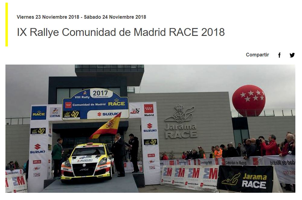 🗓 Recuerda, este viernes 23 y sábado 24 se celebra el IX Rally Comunidad de Madrid. Consulta los tramos y toda la información de interés aquí bit.ly/Jarama-RallyMa…