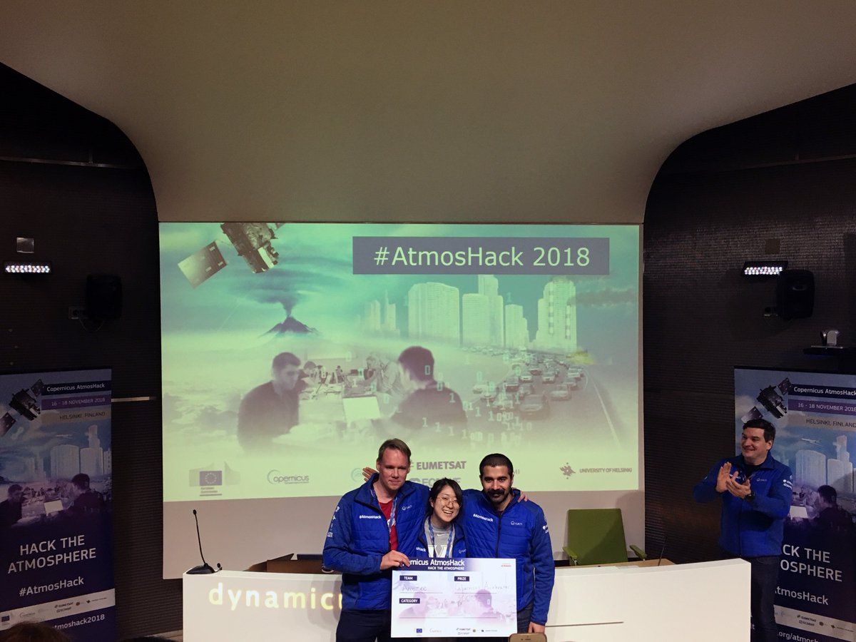 eumetsat's tweet photo. A big thanks to the @EU_Commission & @CopernicusEU for providing #AtmosHack winners, AeroZee with access to the #Copernicus Accelerator Bootcamp, which will be held in #Marseille during EU Space Week on 3-4 Dec 2018. https://t.co/OkHsbmp0lm