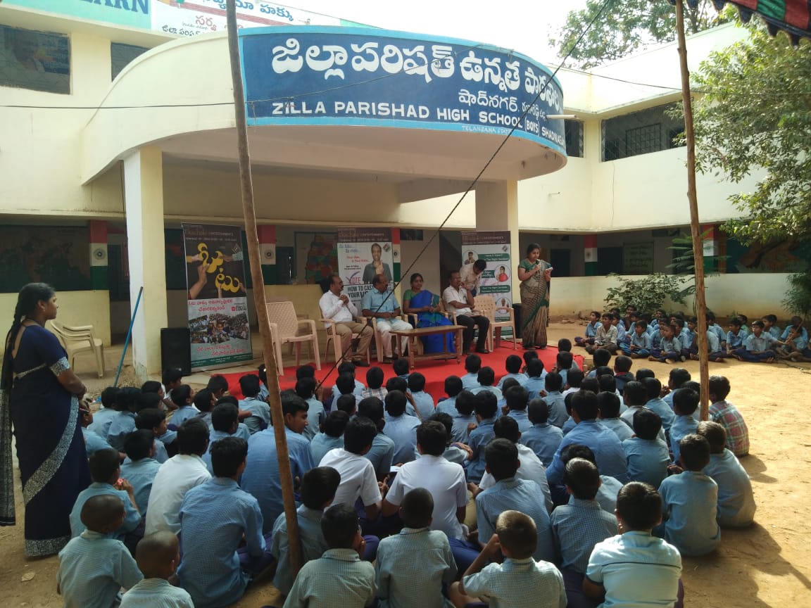 DEO_RRD's tweet photo. Voters awareness program at ZPHS Boys Shadnagar, Rangareddy District. https://t.co/MS9l3C5G5I
