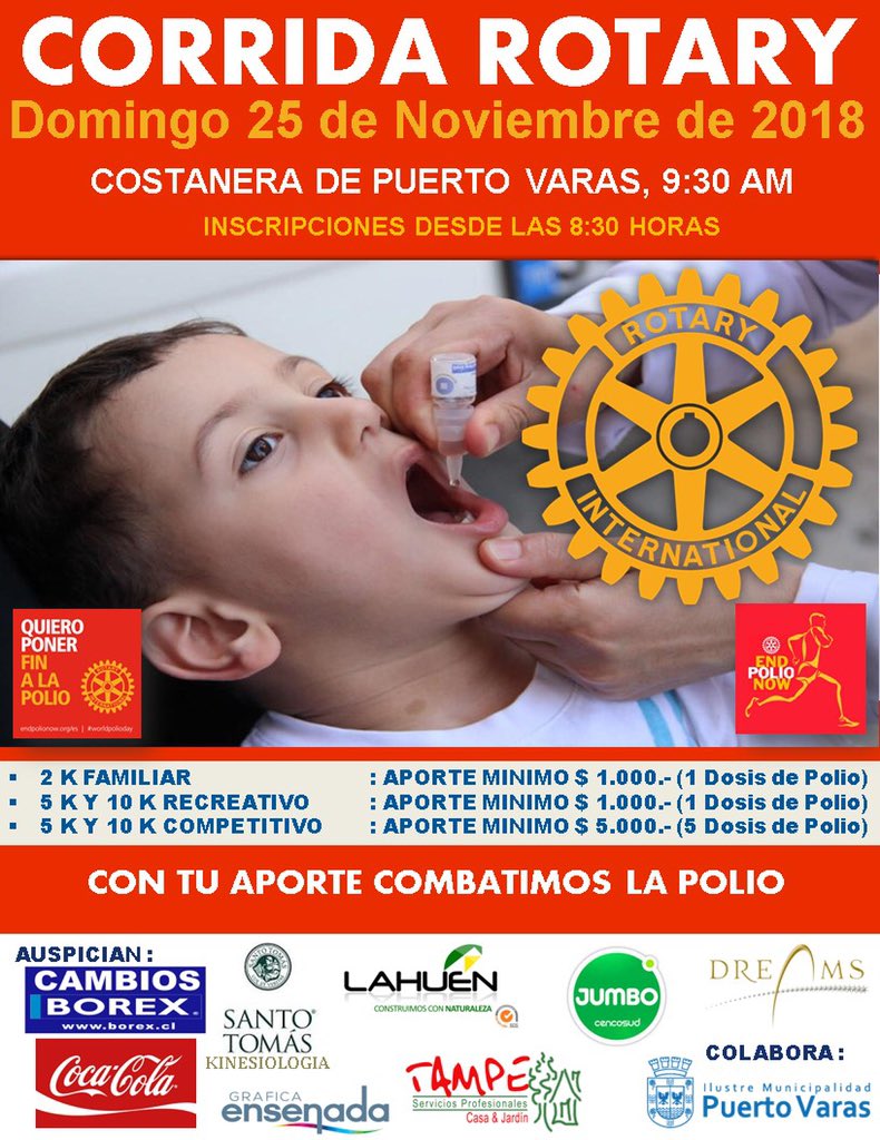 RotaryDelLago's tweet image. Has tu aporte para erradicar la #polio en el mundo y disfruta de la actividad física en familia @diario_eha @muniptovaras @rotary4355 @CChCPuertoMontt @raicheleh @marceloptovaras @BorisSR