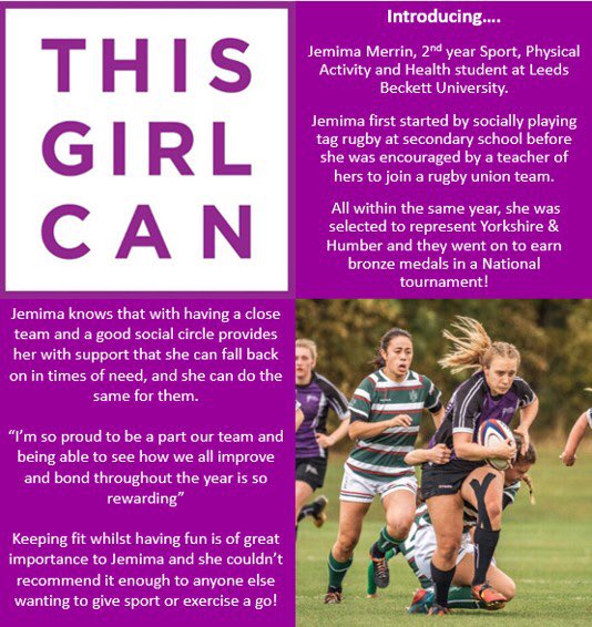 Introducing our second female athlete of the week...Jemima Merrin....who recognises the importance of the social aspect of sport and made long-lasting friendships through the rugby union team! #bucsthisgirlcan #thisbucsgirlcan #bleedpurple