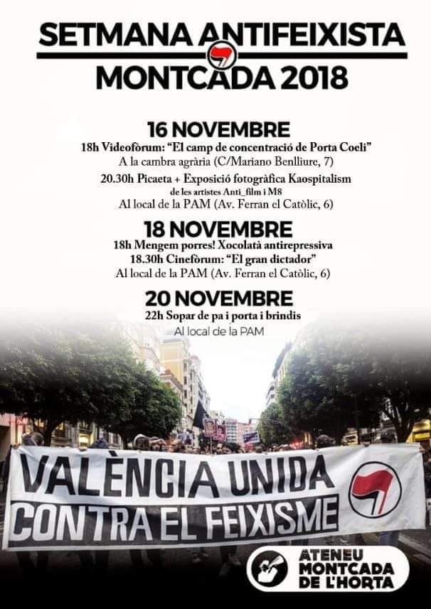 Antifes_Safor's tweet photo. Durant aquestes setmanes el País Valencià es mobilitza amb multitud d'actes per soterrar un feixisme que tracta de ressuscitar l'orgull i la militància.

En temps convulsos l'antifeixisme valencià es manté a l'alçada del combat.

#TardorAntifeixista https://t.co/PNc221y9oL