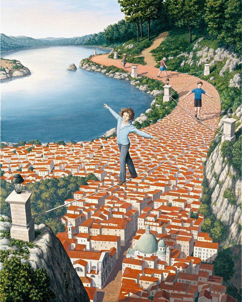 Oggi #GiornataMondialeInfanzia #20Novembre  Ogni volta che guardiamo un bambino ricordiamoci che non sempre la sua vita è facile come appare a uno sguardo superficiale. Sei sicuro d' aver visto bene cosa c'è in questo quadro di Gonsalves?   #illusioniottiche #GiornataInfanzia