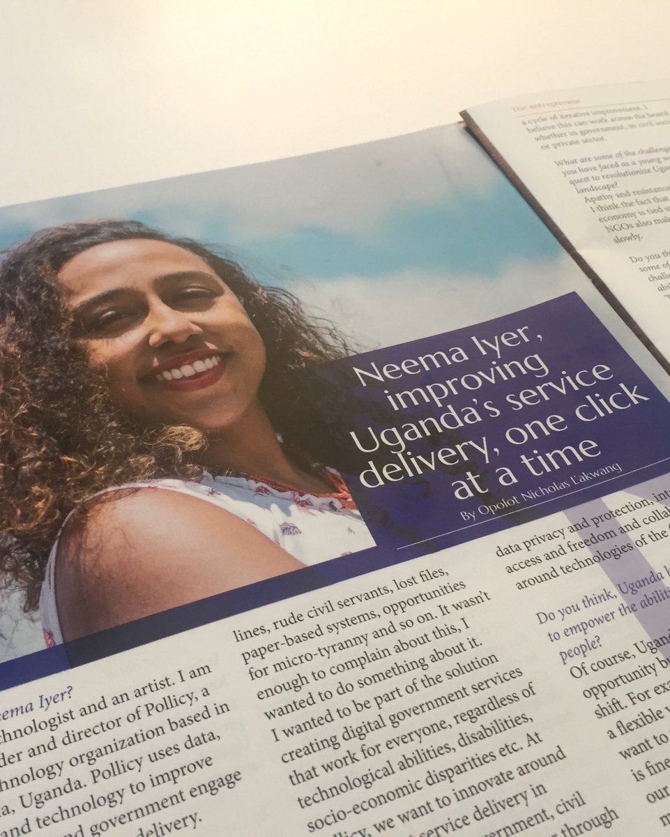 PollicyOrg's tweet photo. Our Executive Director/ Founder @NeemaIyer was featured in the latest edition of the @EquatorNewsCorp magazine. 

Grab yourself a copy and enjoy her interview By @OpolotAkwang on #civictech, #data, what @PollicyOrg is upto, the future &amp; potential of tech &amp; startups in Uganda. https://t.co/pM51AoK0eD