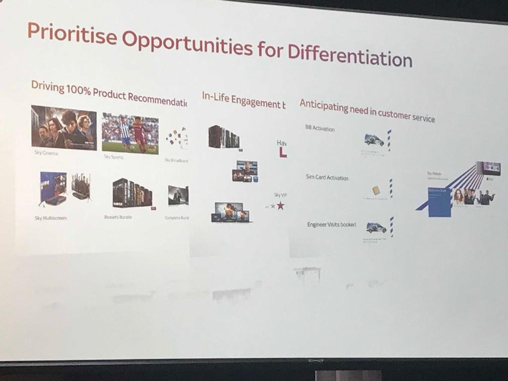 TargetGroupLtd's tweet photo. Robert McLaughlin, Head of Digital Analytics at @SkyUK : "Switch from data and analytics to real time decision making. Customers expect you to know them. Customer needs are diverse, so Sky has to differentiate its service offering @TheDataIQ #IQTransform2018 https://t.co/hXpeHfX29d