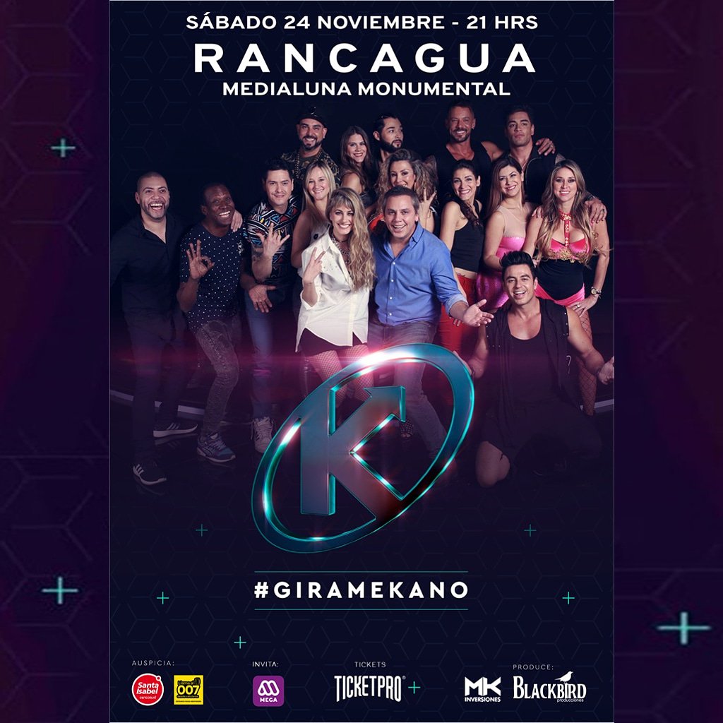 GiraMekano's tweet photo. AMIGOS DE #RANCAGUA , la #GIRAMEKANO llega este sábado 24 de nov. 21hrs a la Medialuna Monumental, 50% de descuento (compra presencial) tiendas #Hites y boleterías medialuna. No se lo pierdan !😍🎶🎉 #Mekano @SantaIsabelCL @Mega #007 #LlamaAl007 @DiarioelMachali @SEXTAVISIONTVI https://t.co/ArvdmtjP3V