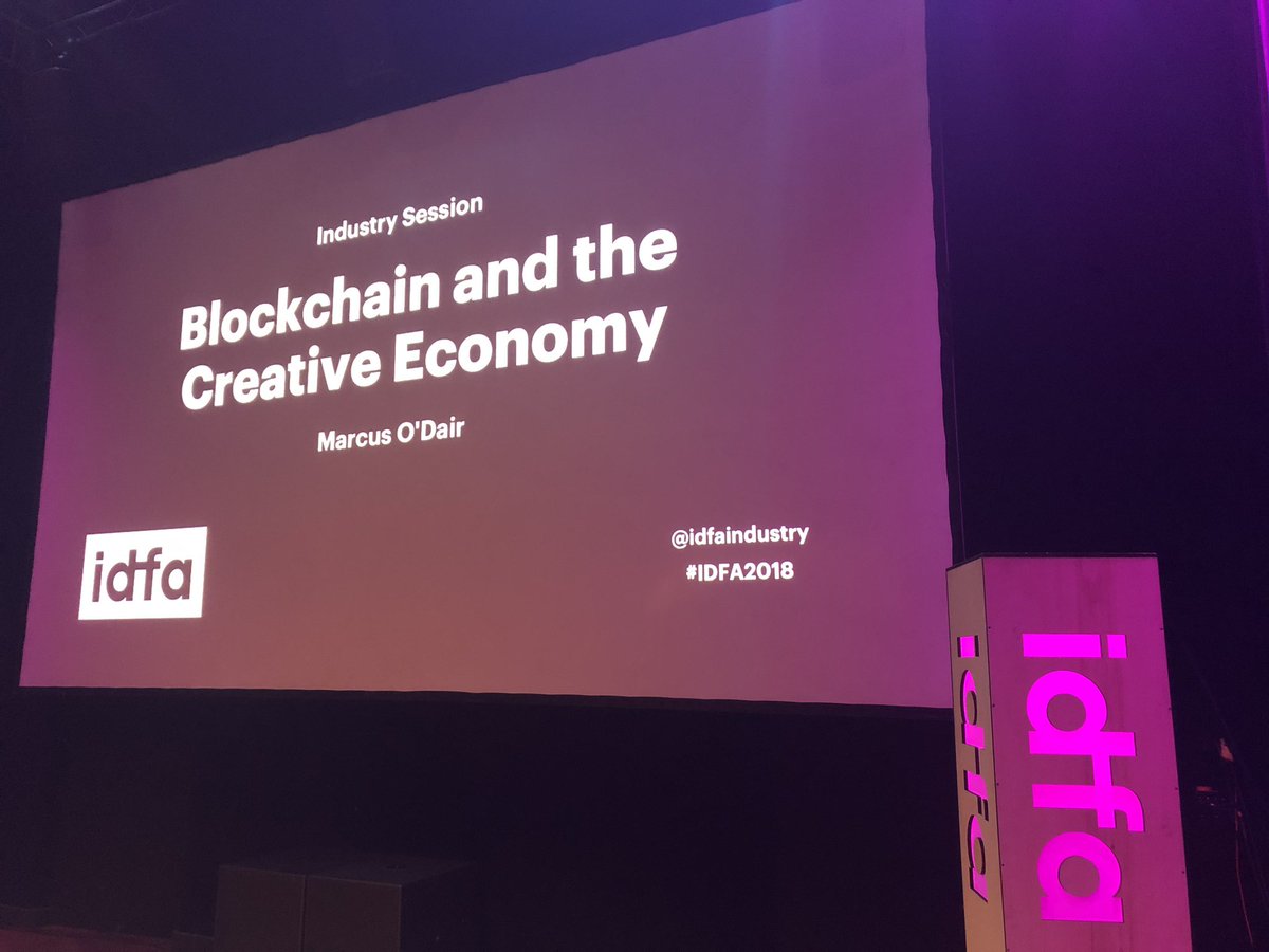 blockchainmdx's tweet photo. .@marcusodair about to take the stage at @IDFAindustry in Amsterdam. Many thanks to the precious panel for introducing blockchain in a film industry context. https://t.co/i7AeqrNJjo
