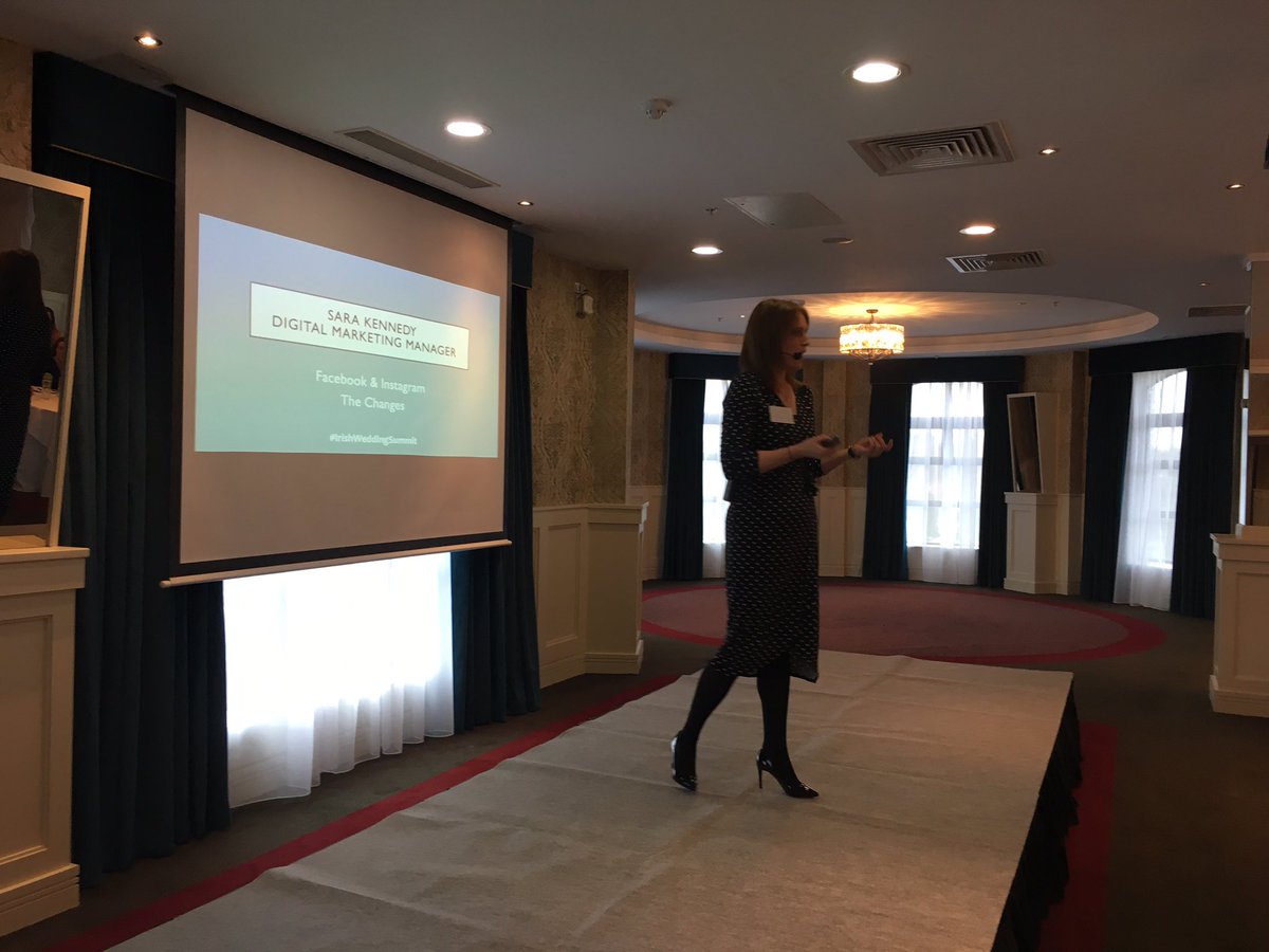weddingsonline's tweet photo. Sara Kennedy on stage . Wonderful insightful presentation on Facebook and Instagram changes #IrishWeddingSummit @irishweddinblog https://t.co/25Z8xYgwPk
