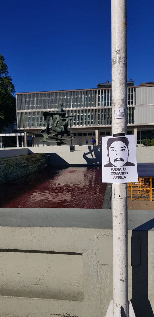FECUdeC's tweet photo. 🔴 [DIFUNDIR] [UDEC]
Esta mañana, un grupo de manifestantes tiñeron de rojo la pileta del Foro de la Universidad de Concepción, en el marco del asesinato del peñi Camilo Catrillanca y la muerte de Alejandro Castro. 
#JusticiaParaCatrillanca
#JusticiaParaAlejandroCastro https://t.co/K2RB6w07rX