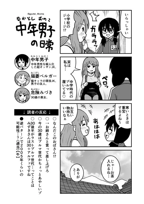 30歳の喪女キャラ『危険みづき』と、ゲーム筐体BL系同人作家『犬崎ほえる』回の4コマをまとめました（16本収録） ＞中年男子の日常 番外編 危険みづき&amp;犬崎ほえる特集 | 牛帝 #pixiv… 
