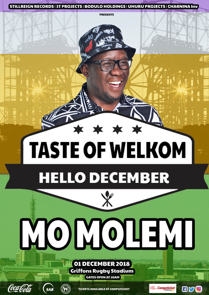 TASTEofWELKOM's tweet image. #TasteOfWelkom #01Dec #GriffonsRugbyStadium Tickets Available @ComputicketSA Headlining acts are... @MoonSanelly @Sjava_ATM @DjMaphorisa &amp;amp; #MoMolemi