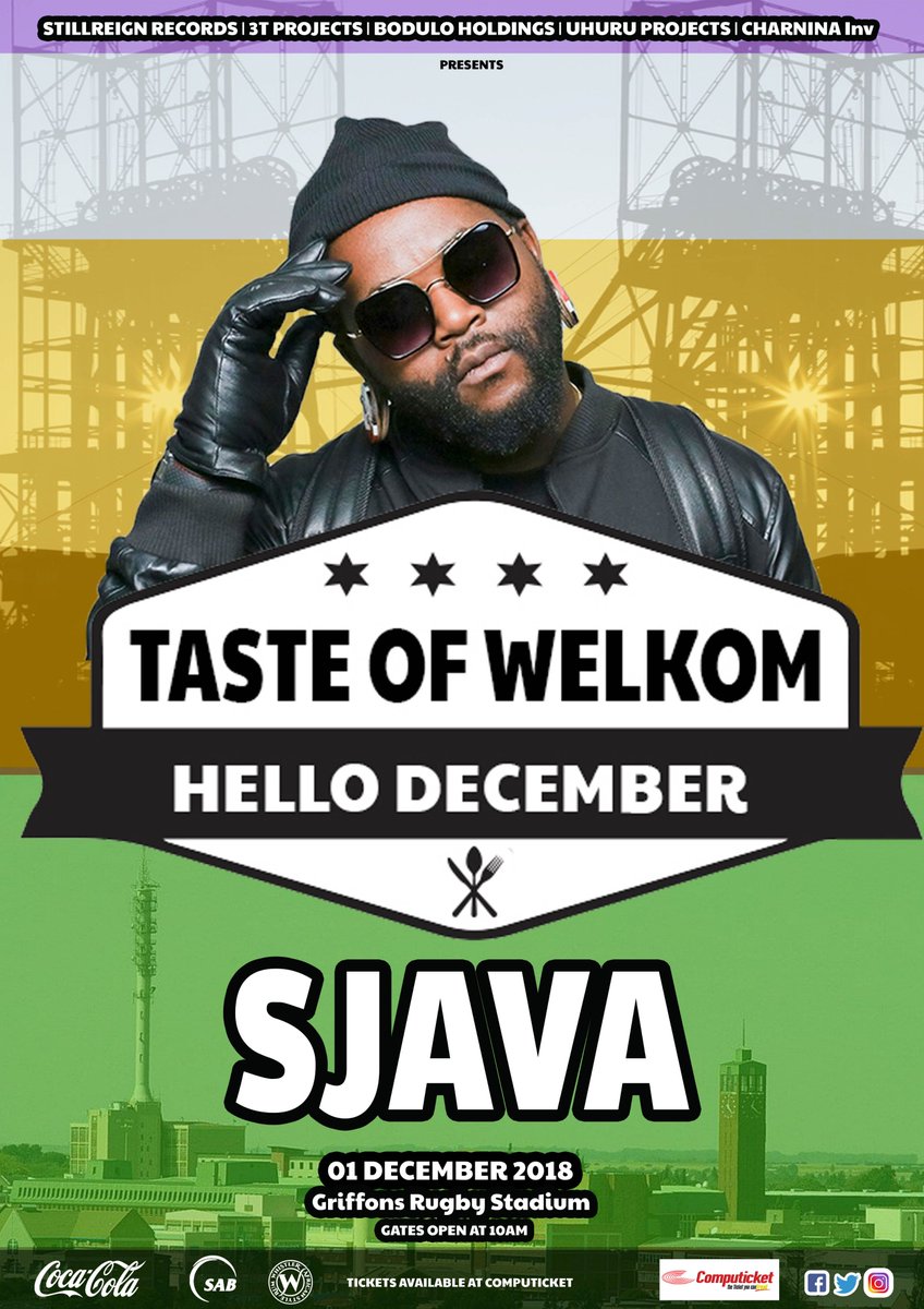TASTEofWELKOM's tweet image. #TasteOfWelkom #01Dec #GriffonsRugbyStadium Tickets Available @ComputicketSA Headlining acts are... @MoonSanelly @Sjava_ATM @DjMaphorisa &amp;amp; #MoMolemi