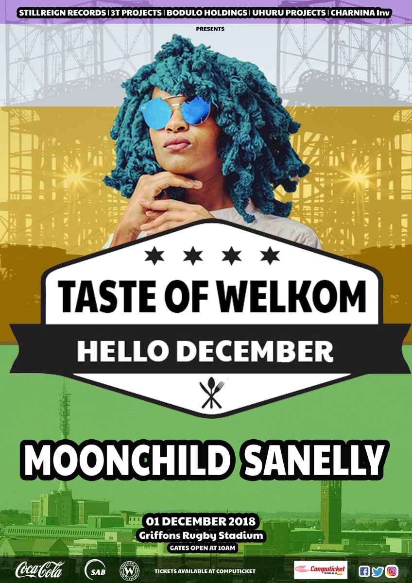 TASTEofWELKOM's tweet image. #TasteOfWelkom #01Dec #GriffonsRugbyStadium Tickets Available @ComputicketSA Headlining acts are... @MoonSanelly @Sjava_ATM @DjMaphorisa &amp;amp; #MoMolemi