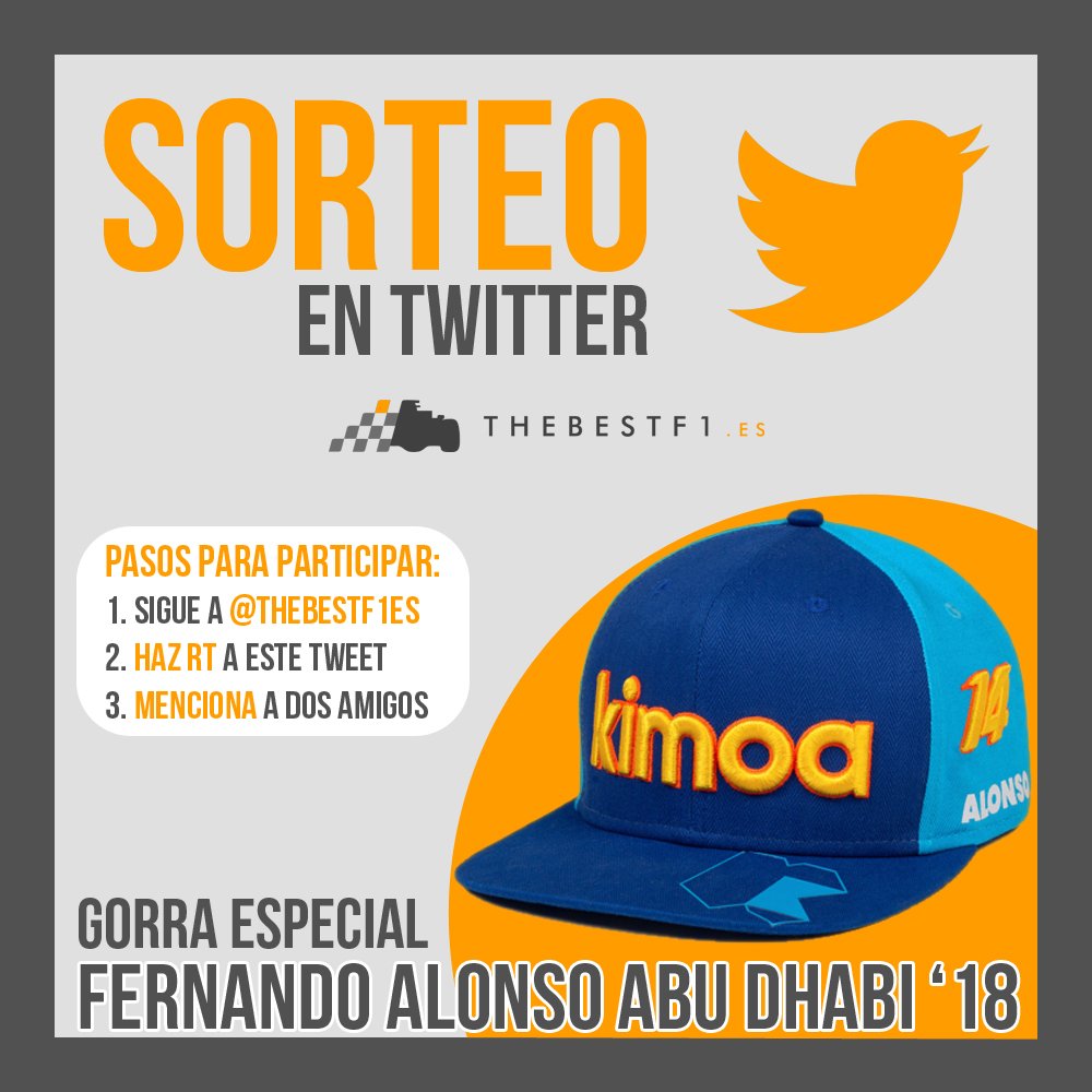 TheBestF1es's tweet photo. ⚠️#SORTEO ⚠️

¡Última semana de carreras con @alo_oficial en @F1 y regalamos la gorra edición especial de su última carrera!

1. Haz RT a este tweet
2. Síguenos -> @TheBestF1es
3. Responde mencionando a 2 amigos con los que verás el #AbuDhabiGP

Ganador el 26/11 🍀 ¡Suerte! https://t.co/nhJeln9BUL