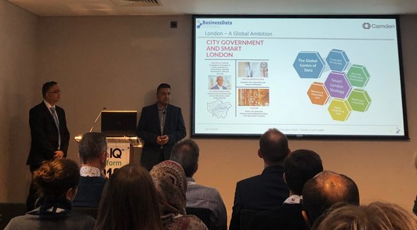 B_D_P_UK's tweet photo. Manoj and Sudip are all set-up for their session exploring the journey of how BDP and @CamdenCouncil have improved communities through data analytics and data visualisation @qlik @TheDataIQ #IQTransform2018 https://t.co/31ikEBqETi
