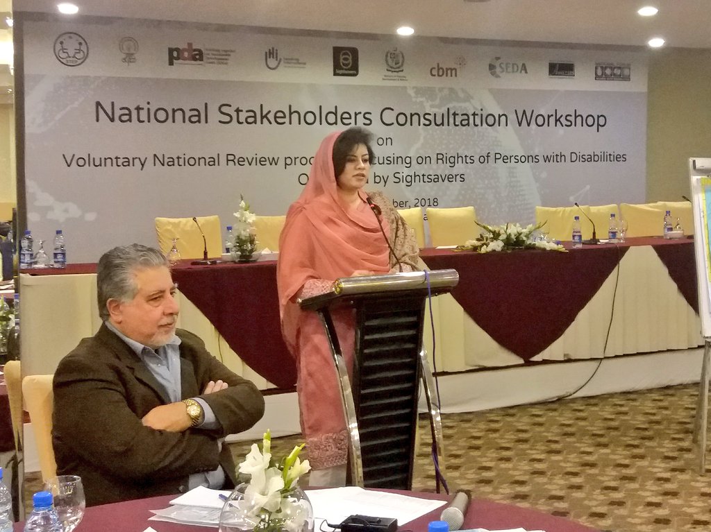 PakistanSDGs's tweet photo. Parliamentary Secretary @KanwalShauzab of @PlanComPakistan highlighted need of #inclusion #Equality to fulfill #Agenda2030 in #Pakistan. She emphasizes #behavior #change of society & #Monitoring #evaluation of #SDGs addressing #CivilSociety #PakVNR #rightsfordisables consultation https://t.co/s62daWt8ub