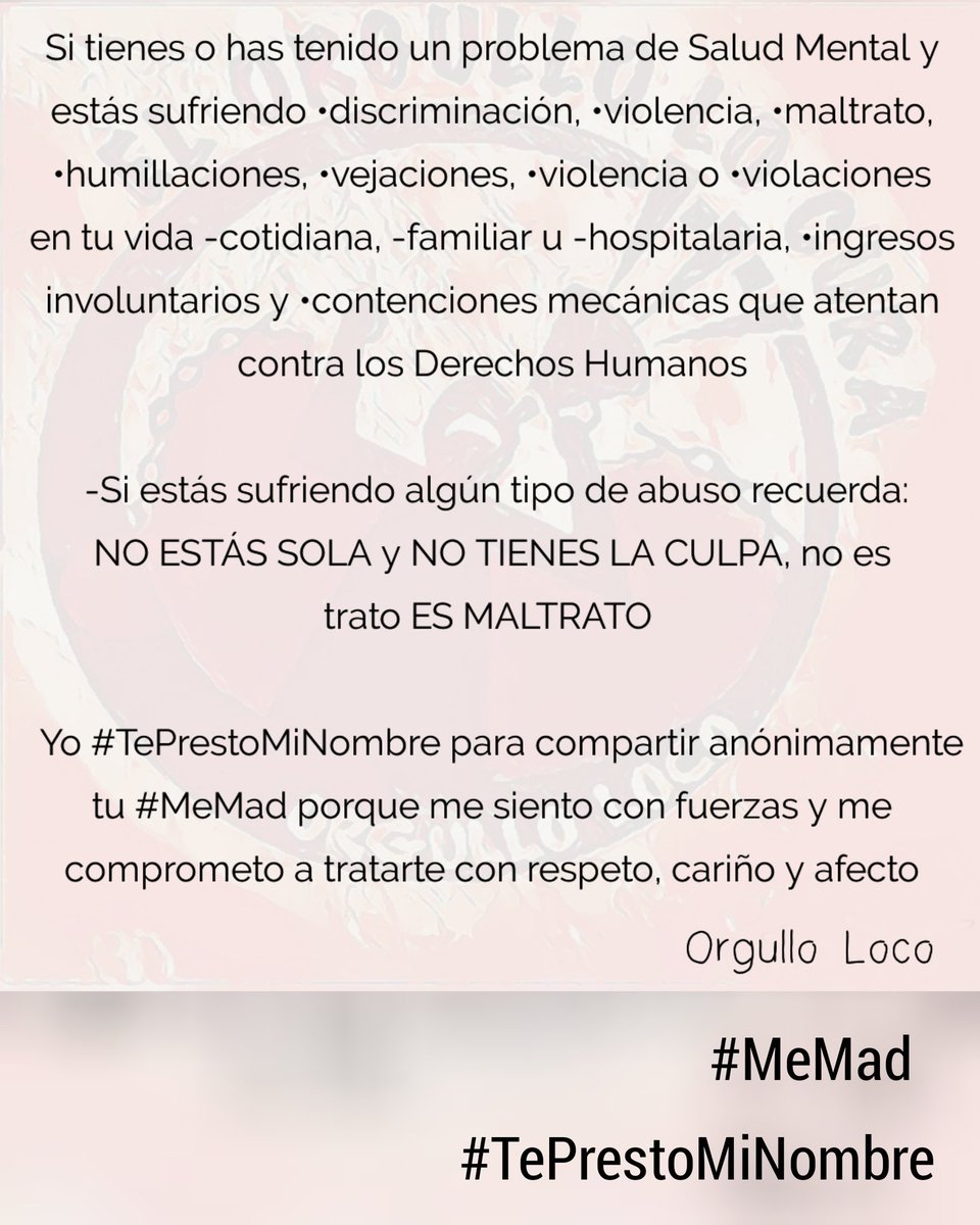 Eritacus's tweet photo. Si tienes un diagnóstico psiquiátrico y tu familia llama a la policía por miedo cambia de familia y busca afecto y comprensión en quien te apoye, quizás así empieces a mejorar #InterVoice #OrgulloLoco #MeMad #AlterPsiq https://t.co/FNksdhtPA8