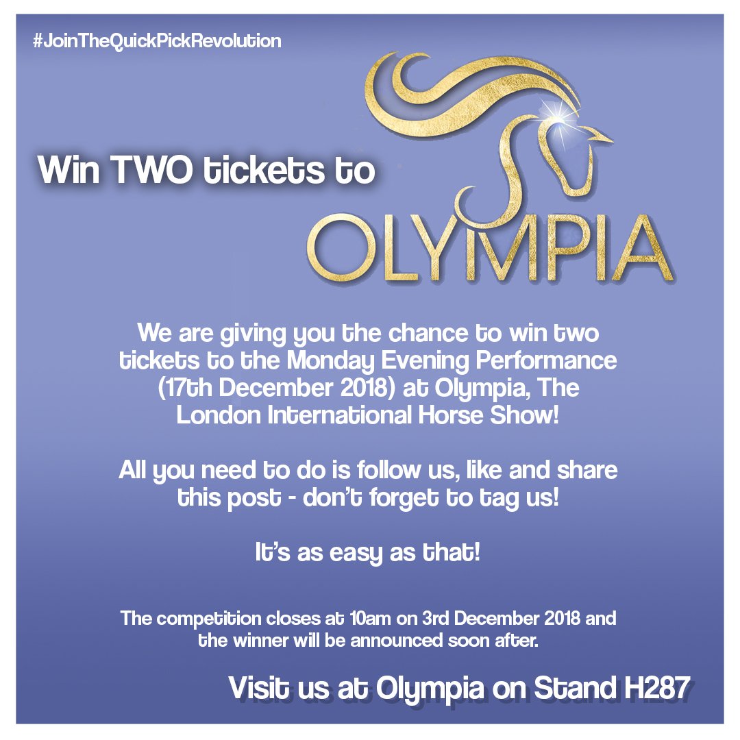 quickpickequine's tweet photo. Want to win two tickets to @olympiahorse? Enter our competition today!
Simply follow us, like and retweet this post - don't forget to tag us!!
#OlympiaHorse #WinWithQuickPick #JoinTheQuickPickRevolution https://t.co/S6whPTdN0x