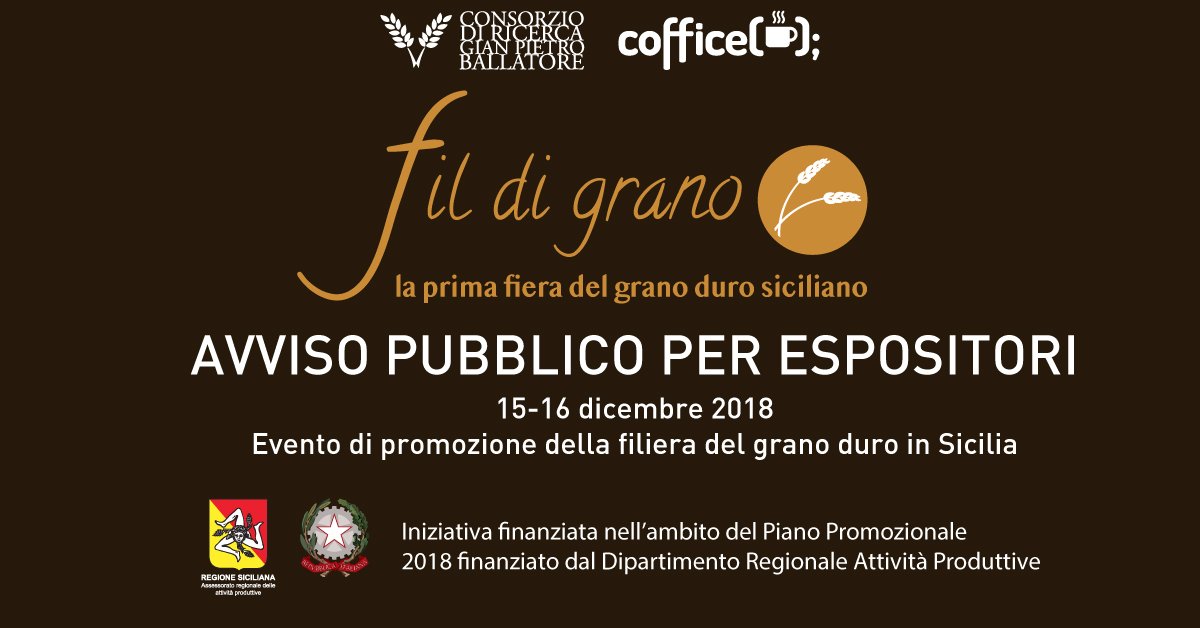 cofficegroup's tweet photo. #fildigrano la PRIMA FIERA PER LA PROMOZIONE DELLA FILIERA DEL GRANO DURO SICILIANO - scopri come partecipare https://t.co/YEz60BF9Lg @regionesicilia Assessorato Attività Produttive https://t.co/2fPYCJX4Vu