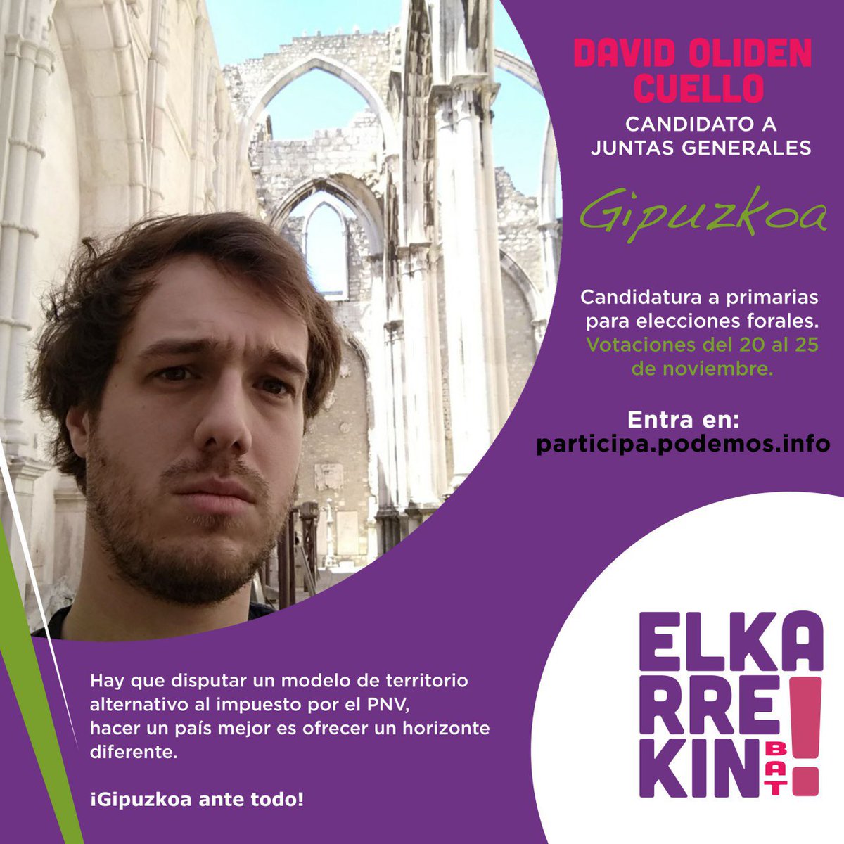 david01_o's tweet photo. 👉 Me presento a las primarias forales de Gipuzkoa por la lista #ElkarrekinBat Ya puedes votar en https://t.co/5J3MvZnJK4 a las personas que quieres que te representen en las Instituciones. 
⌚Son sólo 2 minutos!! https://t.co/8UqPZZIFgt