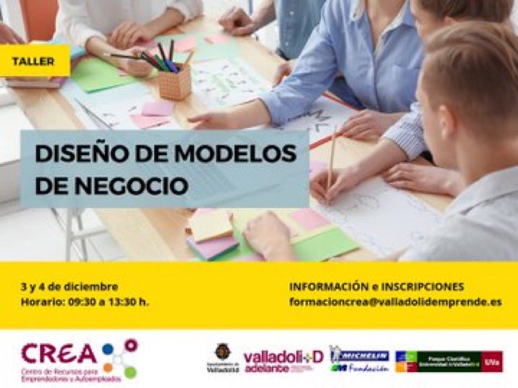 PC_UVa's tweet photo. 3-4/12 Taller #CREA2018 'Diseño de Modelos de Negocio' con el que conocerás herramientas que te permitan trabajar en los cambios, experimentos y modificaciones de tu documento. https://t.co/iVa57c6jyS Vía @INNOLID https://t.co/oa2Llb1SaW