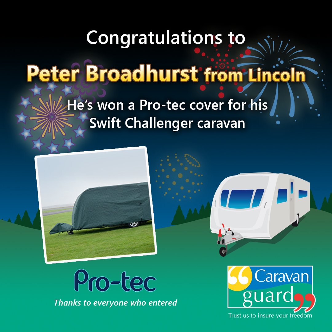 caravanguard's tweet photo. Last month we ran a fantastic competition to win a @ProtecCovers caravan or motorhome cover! Perfect for these coming winter months!
Congratulations to Peter Broadhurst from Lincoln!
#competition #caravancover #swiftcaravan https://t.co/EkUprVEUm4