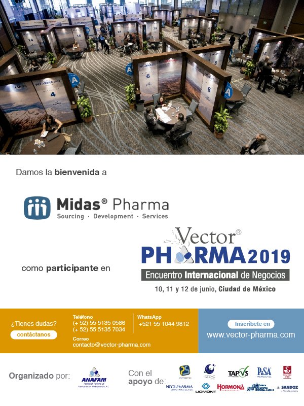 BePharmaB2B's tweet photo. #vectorpharma2019 es orgulloso de poder contar con la participación de #MidasPharma en su próximo evento en junio 2019 en la Ciudad de México. ¡Si es fabricante o distribuidor de medicamentos y busca crecer internacionalmente, no se lo pierda! Visite https://t.co/Dy8B6ssv21 https://t.co/vtCbsbpRiC