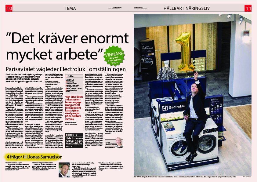 Electrolux har idag utnämnts till delad vinnare i rankningen Hållbara bolag 2018 i kategorin konsumtionsvaror, tillsammans med H&amp;M. #ActSustainably #Shapelivingforthebetter bit.ly/2Ts3rAx