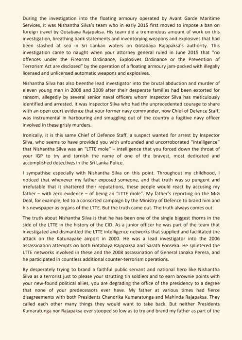 ceylonmuslim's tweet photo. The late #SundayLeader Editor #Lasantha Wickrematunge’s daughter, Ahimsa in a letter to President @MaithripalaS over the removal of Inspector Adrian Nishantha Silva from the Criminal Investigation Department has said "Make no mistake, Mr. President.#lka #Srilanka #HeadingToday https://t.co/PoWUB4NgZP
