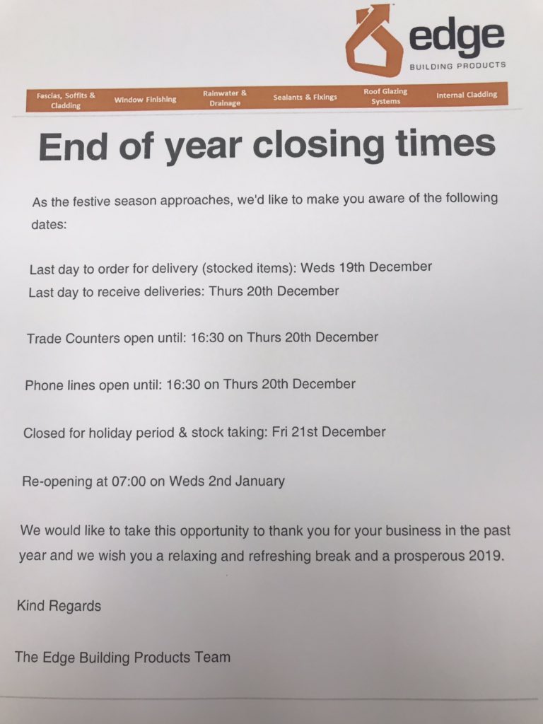 With that time of year so close now .... and them
Festive songs on the radio for the past month .... tins of chocolates in every supermarket stacked to the ceiling ... thought it best to give all our customers as much notice as possible on our festive trading hours