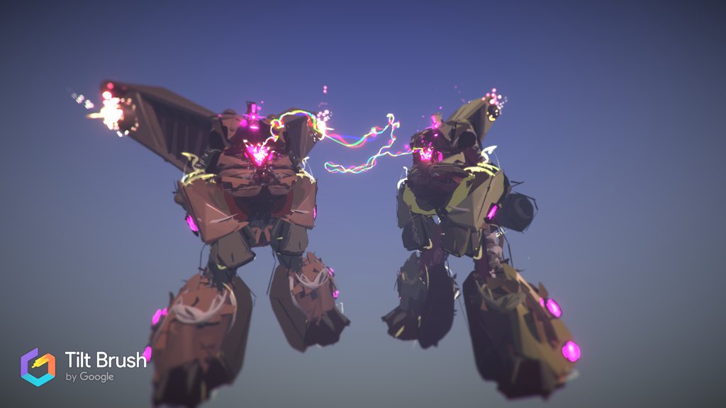 OgiAnima's tweet photo. A couple of stone mechs, about to drop their heaviest tracks. #vr #vrmech #vrillustration #vrconcept #vrconceptart #vrconceptdesign #vrartist #vranimation #vrartist #vrcreator #mecha #robot #bigrobot #giantrobo #duo #machine #ai #illustration #vrmodelling #modelling #tiltbrush https://t.co/MffmtqC2s8