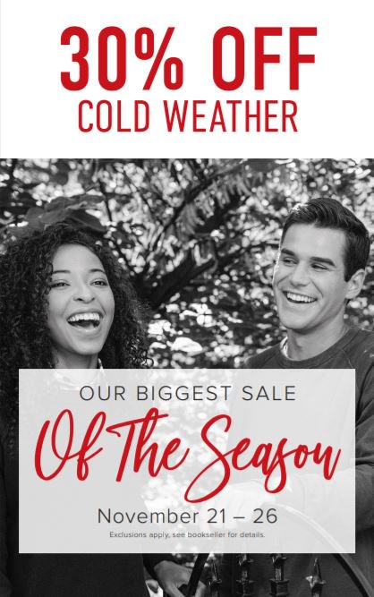 Black Friday Starts TOMORROW!
30% OFF Cold Weather Gear 
Hurry Sales is 21st - 26th