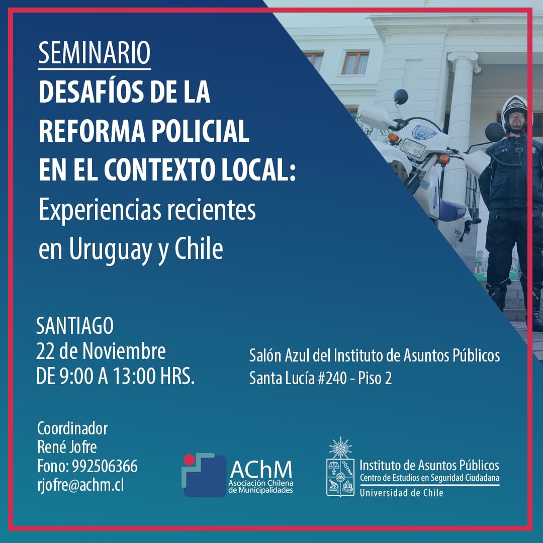 #FLACMA acompaña el Seminario sobre Desafíos de la Reforma Policial en el Contexto Local, que convoca la <a href="/AChMChile/">ACHM Asociación Chilena de Municipalidades</a> a celebrarse en Santiago de Chile este 22 de noviembre.