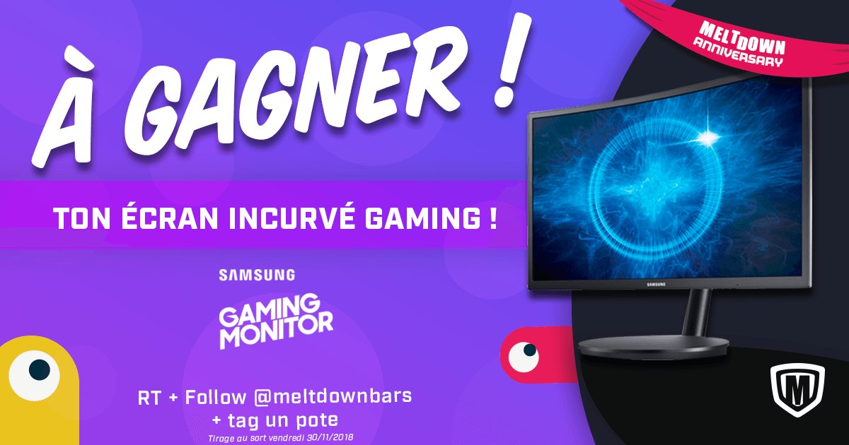 On vous avait promis des cadeaux et des concours au #TOP pour l'anniversaire #Meltdown ou pas ?! Un écran <a href="/SamsungFR/">Samsung FR</a> gaming incurvé, c'est un joli cadeau d'anniversaire non ? 😍

Pour participer : RT+Follow+Tag un pote (ou plusieurs) pour les prévenir ! 😉
GL !!!